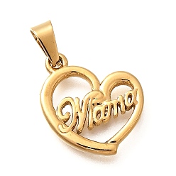 Золотой День матери 201 кулоны из нержавеющей стали, сердце со словом "мама", ионное покрытие (ip), золотые, 20x18.5x2 мм, отверстие : 7x3 мм