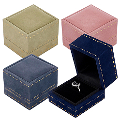 Color mezclado 4 piezas 4 colores cajas de embalaje de terciopelo para anillos, cuadrado con costuras doradas, color mezclado, 6x6.55x5.4 cm, 1 pc / color