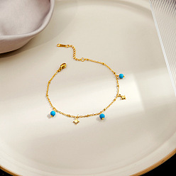 Звезда 304 браслеты на ногу из нержавеющей стали и круглой синтетической бирюзы, золотые, звезда, 7-7/8 дюйм (200 мм)