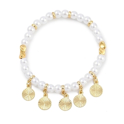 Плоский Круглый Эластичные браслеты из латуни с покрытием стойки, с abs имитационными жемчужными бусинами , без кадмия и без свинца, долговечный, плоско-круглые, внутренний диаметр: 2 дюйм (5.15 см)