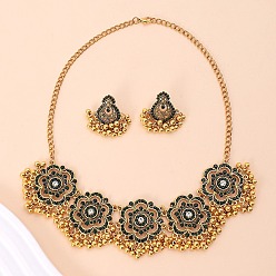 Золотой Ожерелья с подвесками из цветочного сплава и серьги-гвоздики, золотые, 440 мм