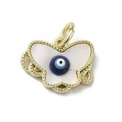 Midnight Blue Evil Eye Enamel Shell Brass Butterfly Charms with Jump Rings, Golden, Midnight Blue, 11.5x15x3mm, Hole: 3.8mm