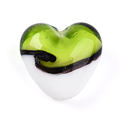 Зелено-Желтый Бусины лэмпворк , сердце, два тона, зеленый желтый, 19~20.5x20~20.5x11~12.5 мм, отверстие : 1.5~2.5 мм