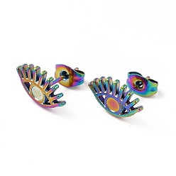 Rainbow Color Ионное покрытие (ip) 304 серьги-гвоздики из нержавеющей стали, серьги с круглым лотком, глаз, Радуга цветов, 8.5x13 мм, штифты : 0.9 мм, лоток : 3 мм