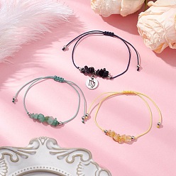 Дева 3шт созвездия регулируемые нейлоновые шнуры плетеные браслеты из бусин для женщин и мужчин, с натуральным цитрином, натуральным зеленым авантюрином и синтетическими синими бусинами из авантюрина, Дева, внутренний диаметр: 3-3/8 дюйм (8.5 см)