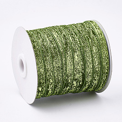 Yellow Green Glitter Sparkle Ribbon, Polyester & Nylon Ribbon, Yellow Green, 3/8 inch(9.5~10mm), about 50yards/roll(45.72m/roll)