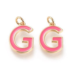 Letter G Латунь эмаль подвески, с целью перехода в кольце, долговечный, реальный 18 k позолоченный, letter.g, ярко-розовый, letter.g, г: 17.5x11.5x1.8 мм, прыжковые кольца: внутренний диаметр: 3 мм