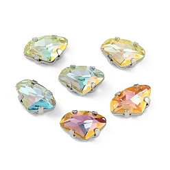 Платина Латунные стеклянные стразы пришивные стразы, алмаз, граненые, разноцветные, платина, 14x9.5x6.5 мм, отверстие : 0.8 мм