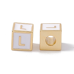 Letter L Стойки покрытие латунь эмаль бисер, без кадмия, без никеля и без свинца, реальный 18 k позолоченный, куб с письмом, серый, letter.l, 6x6x6 мм, отверстие : 2.5 мм