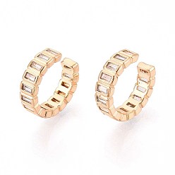 Настоящее золото 18K Латунные серьги-манжеты из прозрачного кубического циркония, с-образный с прямоугольником, реальный 18 k позолоченный, 13.5x14.5x4 мм