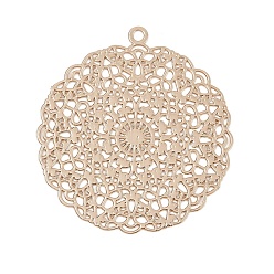 Light Gold Латунные подвески, без кадмия, без никеля и без свинца, плоские круглые прелести, полый, золотой свет, 33x30.5x0.4 мм, отверстие : 1.6 мм