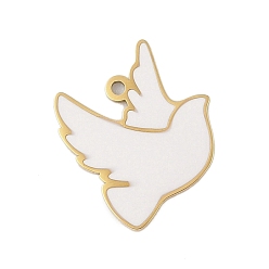 Белый 304 нержавеющей стальной эмали подвески, очарование птицы, золотые, белые, 16.5x14.5x1 мм, отверстие : 1 мм