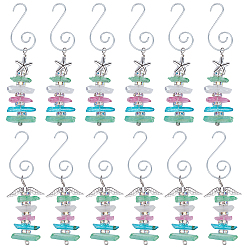 Античный Серебристый & Платиновый 12 шт 2 стили сплав и натуральный кварцевый кристалл бусина подвеска украшение для рождественской елки, подвесное украшение на елку в виде крыла ангела и морской звезды, старинное серебро и платина, 93 мм