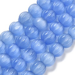 Васильковый Бусины Кошачие Глаза, тыквенные шарики, васильковый, 7~7.5x7 мм, отверстие : 0.8 мм, около 50~51 шт / нитка, 13.35" (33.9 см) ~ 13.62" (34.6 см)