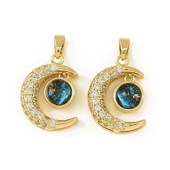 Золотой Латунные микро проложить кубического циркония подвески, с эмалью, Луна прелести, золотые, 19x14x5 мм, отверстие : 2x4.5 мм