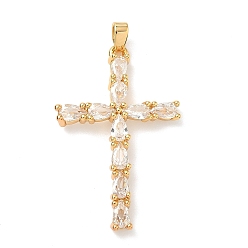 Прозрачный Латунные микро проложить кубического циркония подвески, крест прелести, без никеля , реальный 18 k позолоченный, прозрачные, 35x23x3.5 мм, отверстие : 4x2.5 мм