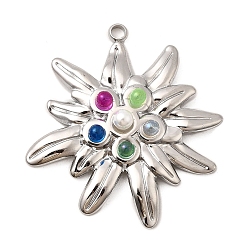 Нержавеющая Сталь Цвет 304 из нержавеющей стали стеклянные подвески, цветочный шарм, с абс пластмассовой имитационной жемчужиной, цвет нержавеющей стали, 40x37.5x6 мм, отверстие : 2.5 мм