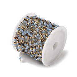 Светло-Голубой 304 кабельные цепи из нержавеющей стали, рондель, со стеклом, ионное покрытие (ip), реальный 18 k позолоченный, пайки, с катушкой, Небесно-голубой, 2x0.7x0.3 мм, около 32.81 футов (10 м) / рулон
