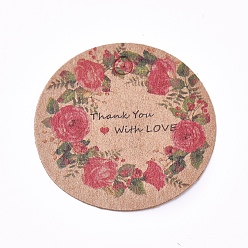 Разноцветный Бумажные бирки, для свадебных подарков, день рождения или специальное мероприятие, плоско-круглые, цветочным узором, деревесиные, 30x0.2 мм, отверстие : 3 мм