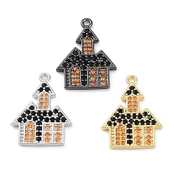 Mixed Color Rack Plating Brass Cubic Zirconia Pendants, Lead Free & Cadmium Free, Long-Lasting , House Charm, Mixed Color, 20x15x1.6mm, Hole: 1.2mm