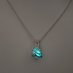 Рождественская елка Сплав с люминесцентной смоляной бусиной внутри подвески ожерелья для женщин и мужчин, платина, рождественская елка, 17.72 дюйм (45 см)