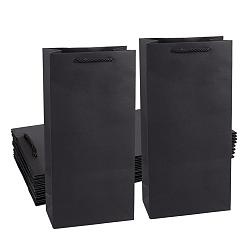 Черный Бумажные мешки, подарочные пакеты, сумки для покупок, свадебные сумки, мешки для красного вина, прямоугольник с ручками, чёрные, 35x17x9 см