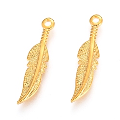 Золотой Вакуумное покрытие pvd 304 подвески из нержавеющей стали, долговечный, лист, золотые, 22x5x2 мм, отверстие : 1.5 мм