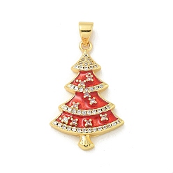Малиновый Латунь эмаль подвески, с микро проложить кубического циркония, рождественские елки подвески, без кадмия, без никеля и без свинца, реальный 18 k позолоченный, малиновый, 28x18x3.5 мм, отверстие : 5x3.5 мм