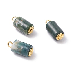 Indian Agate Natural Indian Agate Pendants, with Alloy Daisy Spacer Beads and Iron Flat Head Pin, Golden, Column, 17.5~18x8mm, Hole: 2.3mm
