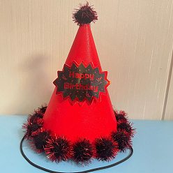 Красный Слово с днем рождения конус бумажные праздничные шляпы, с помпоном, товары для детского дня рождения, красные, 160x180 мм