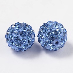 Light Sapphire Pave Disco Ball Beads, Polymer Clay Rhinestone Beads, Grade A, Round, Light Sapphire, PP14(2~2.1mm), 10mm, Hole: 1.0~1.2mm