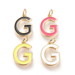 Letter G Латунь эмаль подвески, с целью перехода в кольце, долговечный, реальный 18 k позолоченный, letter.g, разноцветные, letter.g, г: 17.5x11.5x1.8 мм, прыжковые кольца: внутренний диаметр: 3 мм