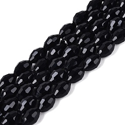 Black Opaque Solid Color Glass Beads Strands, Rice, Faceted, Black, 8~9x5~6mm, Hole: 0.9~1mm, about 67~68pcs/strand, 22.83~23.62 inch(58~60cm)