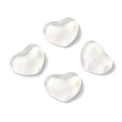 White K9 Glass Cabochons, with Glitter Powder, Heart, White, 7.8x10x3.2mm