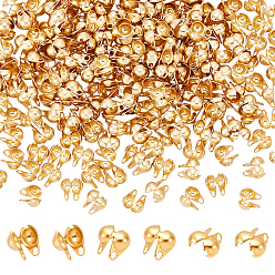 Настоящее золото 18K 250шт 304 наконечники бортов из нержавеющей стали, Калотте заканчивается, крышка раскладушки, реальный 18 k позолоченный, 6x4x3 мм, отверстие : 1 мм, внутренний диаметр: 3.5 мм