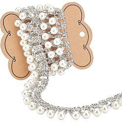 Silver Brass & ABS Imitation Pearl & Rhinestone Cup Chains, Silver, 20x8mm, 1yard