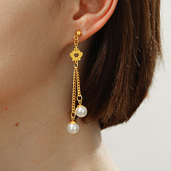 Золотой Винтажная корона с кисточкой 201 серьги-гвоздики из нержавеющей стали, с имитацией жемчуга, золотые, 65x14 мм