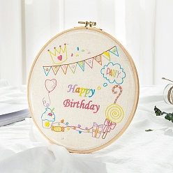 Crown Word Happy Birthday DIY Embroidery Starter Kits, Including Cotton and Linen Embroidery Cloth & Thread, Needle, Instruction Sheet, Crown, 275x275mm