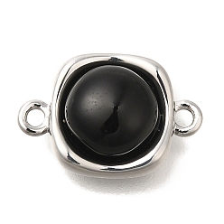 Платина Латунные подвески-шармы с квадратными звеньями из черного стекла, без кадмия, без никеля и без свинца, платина, 16x11x5.5 мм, отверстие : 1.5 мм