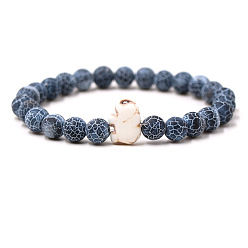 Выветрившийся Агат Браслеты из натуральных состаренных бусин агата и синтетической бирюзы для мужчин и женщин, круглый и слон