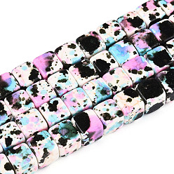 чертополох С напылением окрашенные синтетические бирюзовые бусинки, окрашенные, кубические, чертополох, 5.5~6x5.5~6x5.5~6 мм, отверстие : 0.8~1 мм, около 63 шт / нитка, 14.76'' (37.5 см)