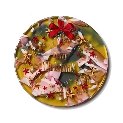 Слово Прозрачные рождественские подвески из ацетата целлюлозы (смола), плоские круглые прелести, Слово счастливого Рождества, 44x3 мм, отверстие : 1.8 мм