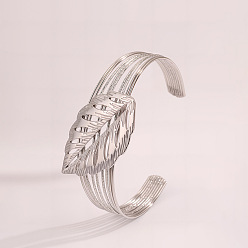 Нержавеющая Сталь Цвет Браслеты-манжеты из нержавеющей стали в богемном стиле для женщин, лист, цвет нержавеющей стали, внутренний диаметр: 2-5/8 дюйм (6.8 см)