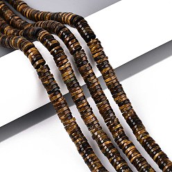 Тигровый глаз Природных тигровый глаз бисер нитей, диск, Heishi бусы, 6x1~2 мм, отверстие : 0.9 мм, около 233~248 шт / нитка, 15.16~15.55'' (38.5~39.5 см)