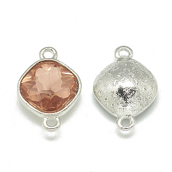 Темный Лосось Соединители звеньев сплава стекла, граненые, ромб, платина, темный лосось, 22x15x7 мм, отверстие : 2 мм