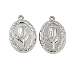 Нержавеющая Сталь Цвет 304 подвески из нержавеющей стали, овал с подвесками-тюльпанами, анти-тускнение, цвет нержавеющей стали, 24.5x17.5x2.5 мм, отверстие : 1.8 мм