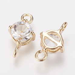 Light Gold Латунные соединители со стразами, плоско-круглые, золотой свет, 15x9x5 мм, отверстие : 2 мм