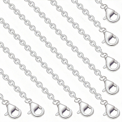 Real Platinum Plated 10Pcs 1.4MM Brass Cross/Rolo Chain Necklaces, with Lobster Claw Clasps, Real Platinum Plated, 17.7 inch(45cm)