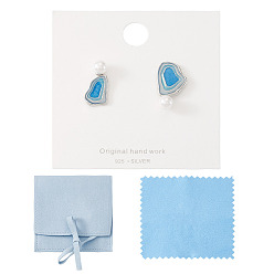 Blau Messing-Emaille-Ohrstecker, mit Sterlingsilberstifte, Nuggets, mit Kunstperlen, links und rechts, Blau, 19~21x10~13 mm