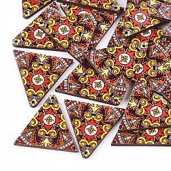 Coloré Pendentifs en tilleul imprimé, retour couleur aléatoire, triangle, colorées, 32x34x3mm, Trou: 1.5mm